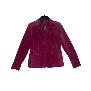 Chadwicks Leather Button Down Jacket in Wine Size 12 Blazer Pockets Collared